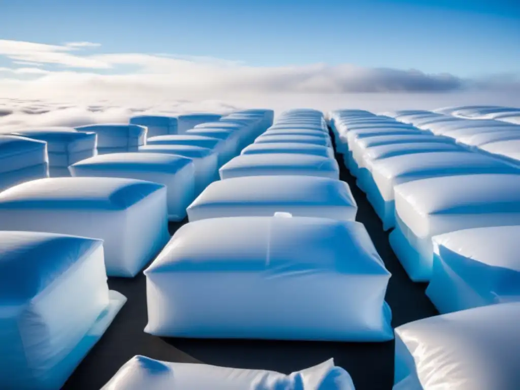 A breathtaking aerial view of an array of sleek, modern hurricaneready ice packs being prepared for deployment during a storm readiness effort