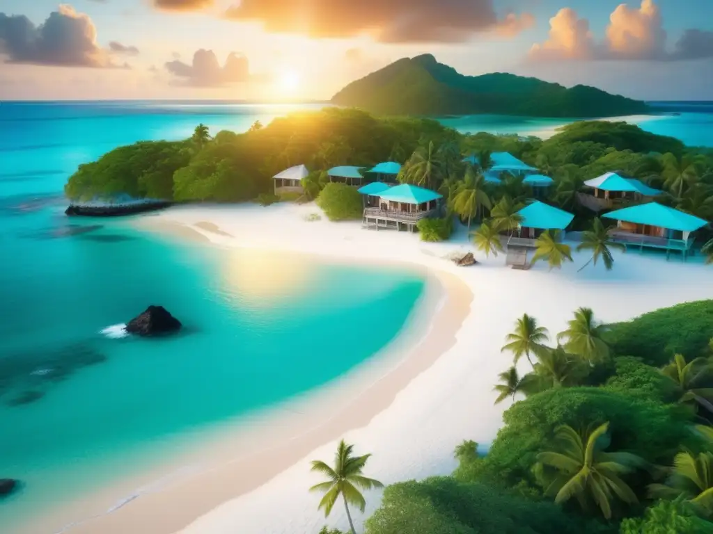 Discover the vibrant beauty of a tropical paradise in this aerial shot of a stunning island