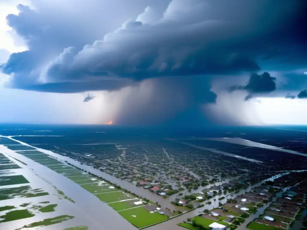 A harrowing aerial view of Hurricane Katrina's destructive power, taken from a bird's eye perspective