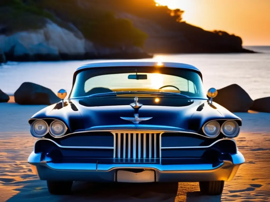 A 1957 Chrysler 300C parked at a beach, ready to embrace the sunrise over the ocean