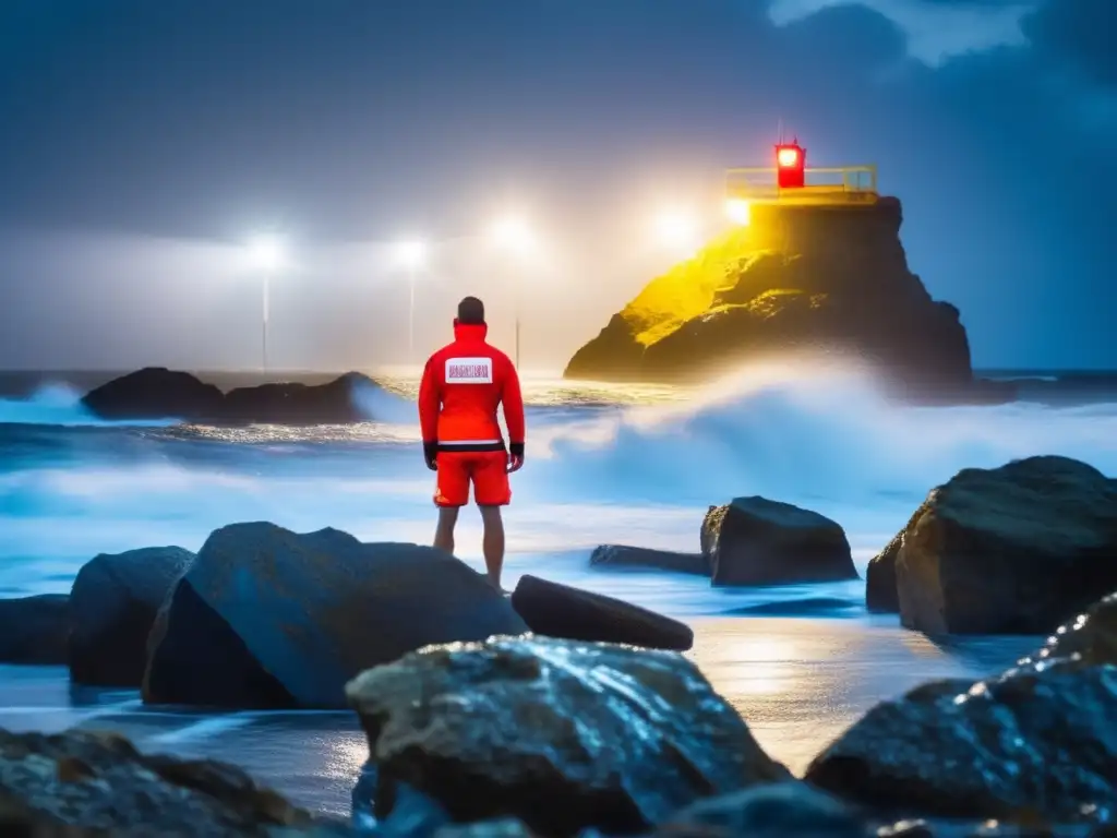 A guard standwatchful, silhouetted in a storm