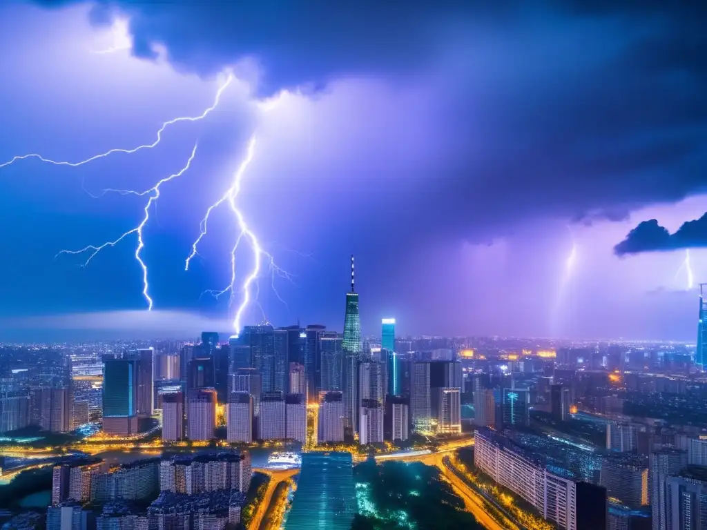 Dash: Lightning strikes a city, illuminating the sky and causing chaos below