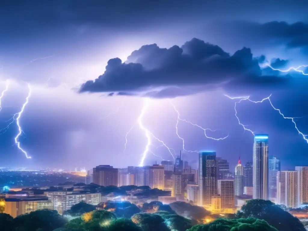 A dramatic, lightning-lit night sky dominates the scene, while crashing thunder sparks in the background