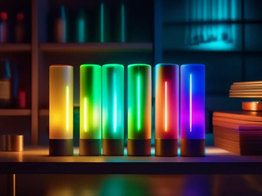 Popular chemical light sticks perfectly lit in cinematic setting, piled high on table