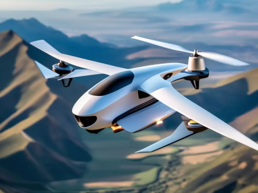 A sleek and powerful long-distance drone equipped with a high-resolution camera soars through the sky with a steady and graceful motion