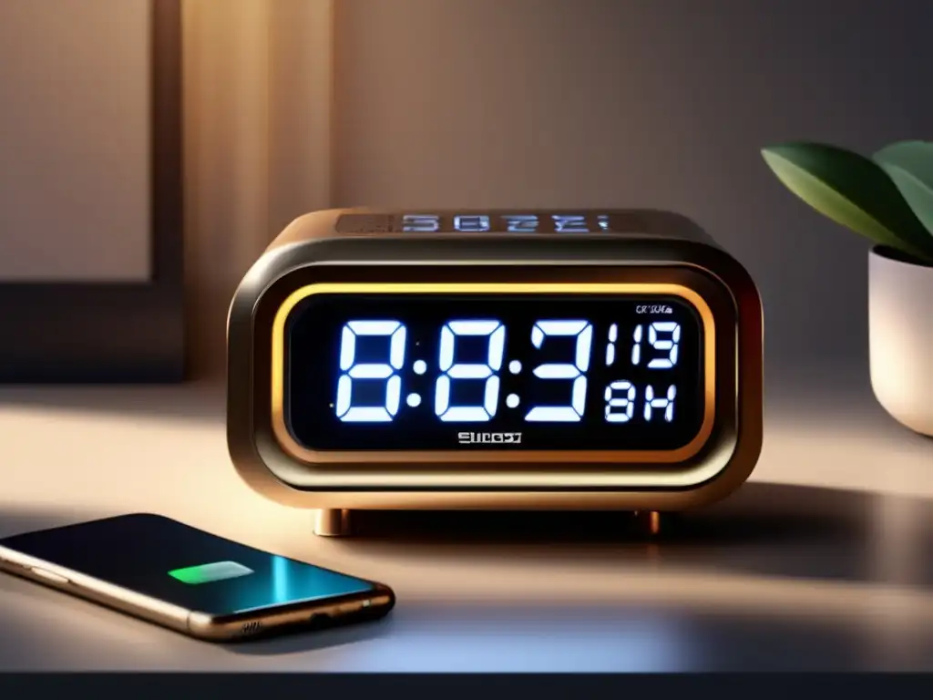 Dash: *Close-up of a battery-powered alarm clock with intricate design, highlighting the snooze button