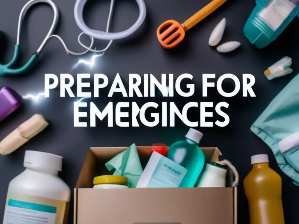 In the aftermath of a hurricane, one person prepares for medical emergencies by stocking up on supplies, wearing a mask, and holding a first aid kit