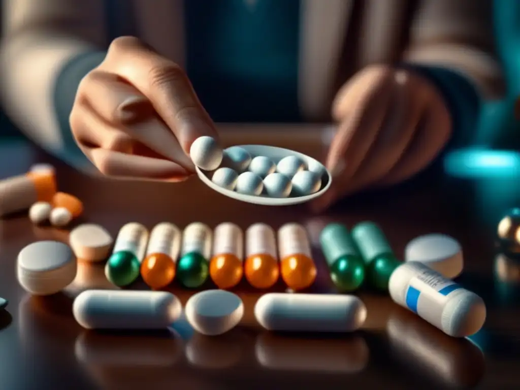 A heart-wrenching scene of a person holding a prescription medication holder, surrounded by scattered pills