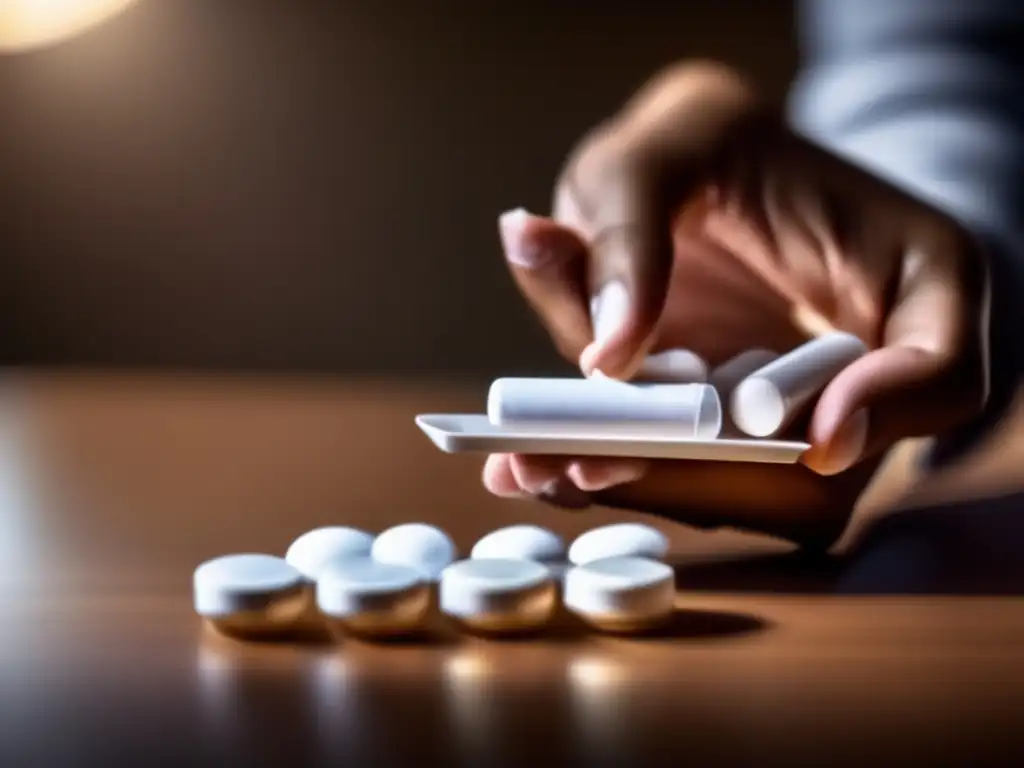 A person practicing responsible medicine holds a prescription medication holder, emphasizing the importance of medication adherence