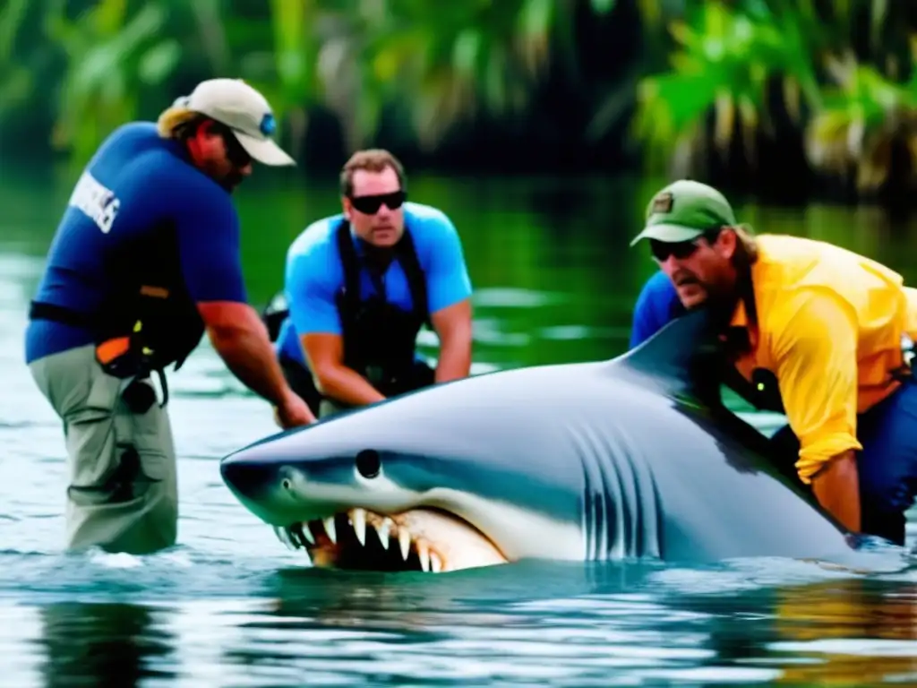 An underwater investigation team probing a monstrous creature off the Florida coast in MonsterQuest: Mega Jaws of Florida (2008)