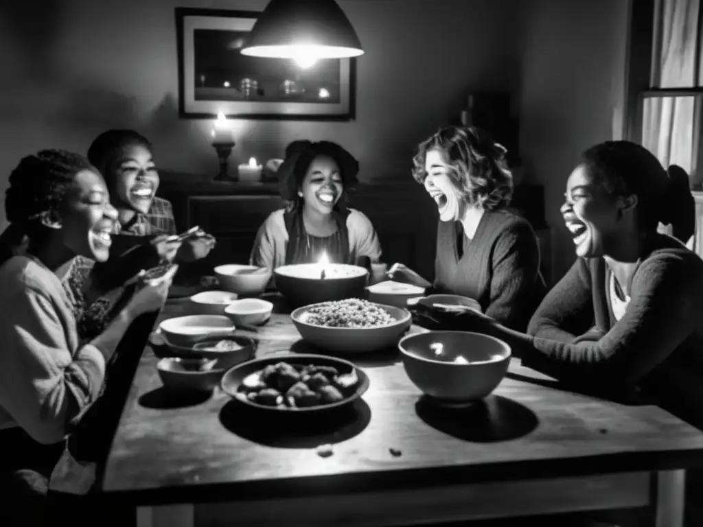 A group of children joyfully feasting amidst emptiness in a dilapidated room, while outside a man in tattered clothes scavenges for survival