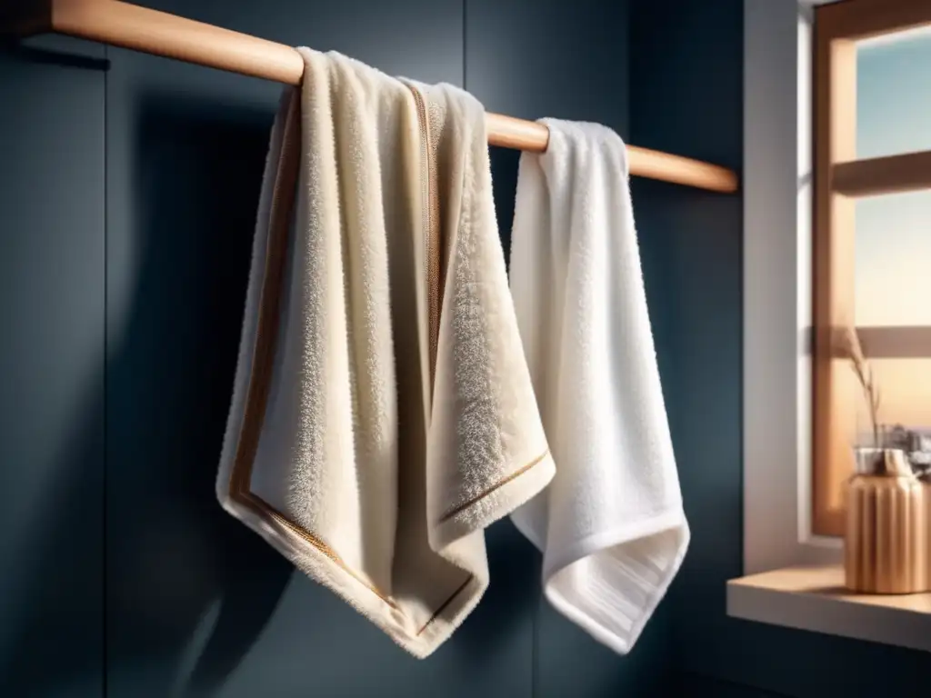 A soft, fluffy towel, made of high-quality microfiber material, hangs lovely on a modern clothesline in an organized bathroom