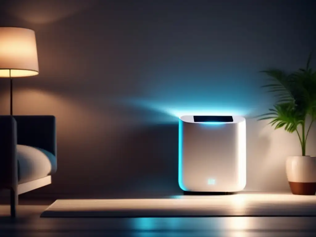 A sleek and modern dehumidifier performs efficiently, pulling water out of the air and releasing it into a container below in a brightly lit room