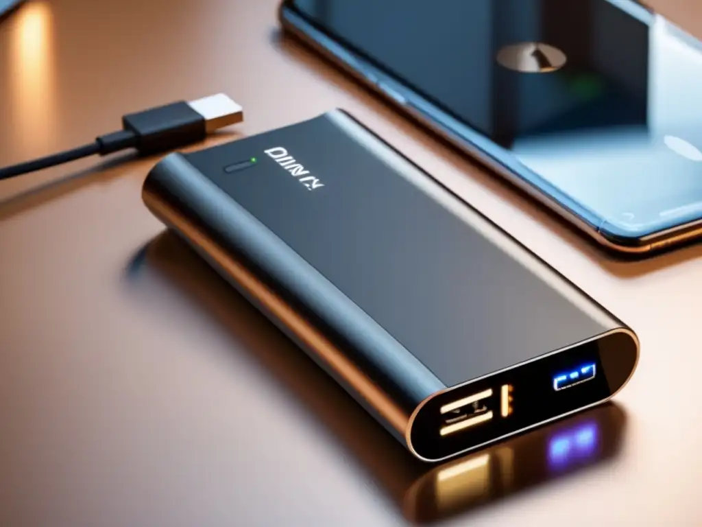 A sleek, modern power bank with multiple USB ports and a builtin display, showcasing its functionality and ease of use