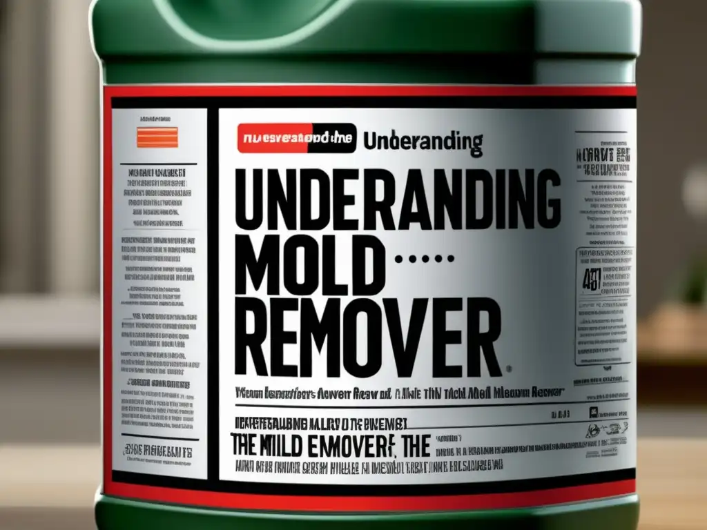 An intimate look at a mold and mildew remover product, boldly labeled on a stark and dark background