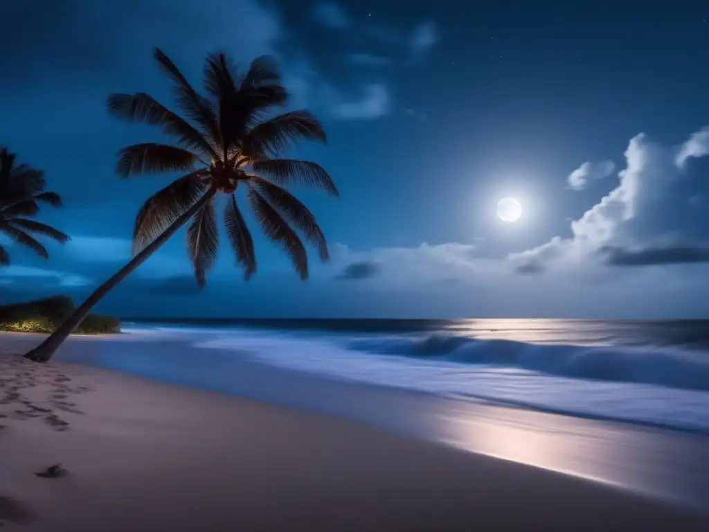 A stunning 8k ultradetailed image of a hurricane-ravaged beach at night under the full moon