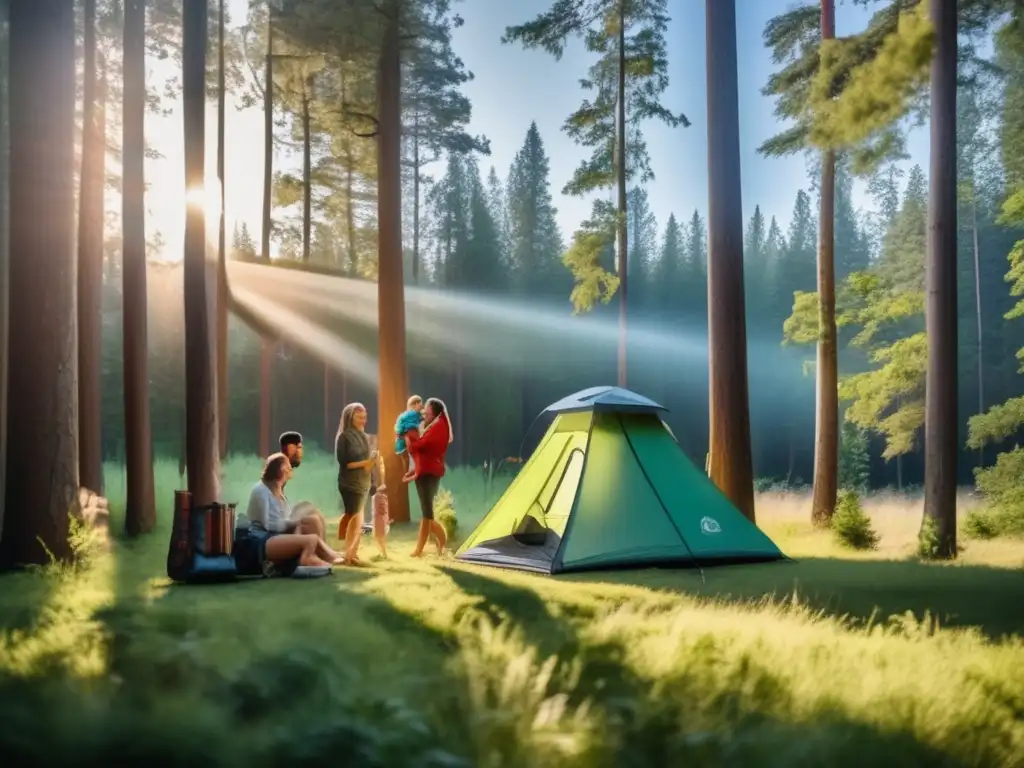 A serene family enjoying a refreshing shower in the great outdoors, surrounded by the majestic beauty of nature