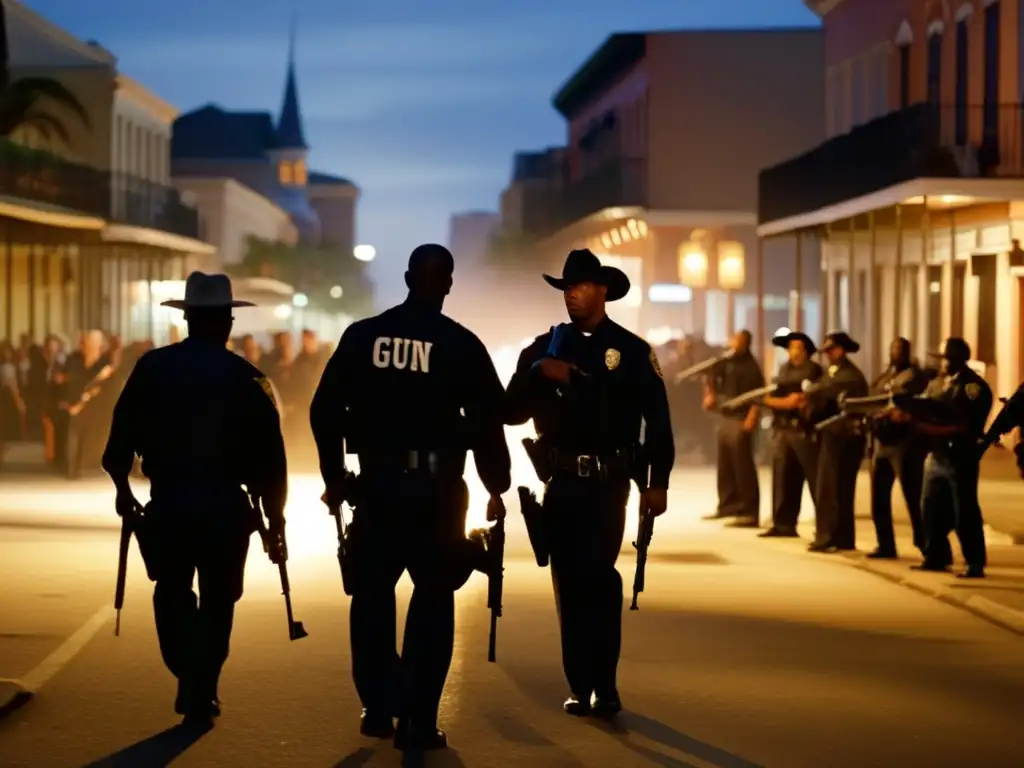 A gripping image from the Great New Orleans Gun Grab (2006) showcases the dramatic confrontation between activists and police forces