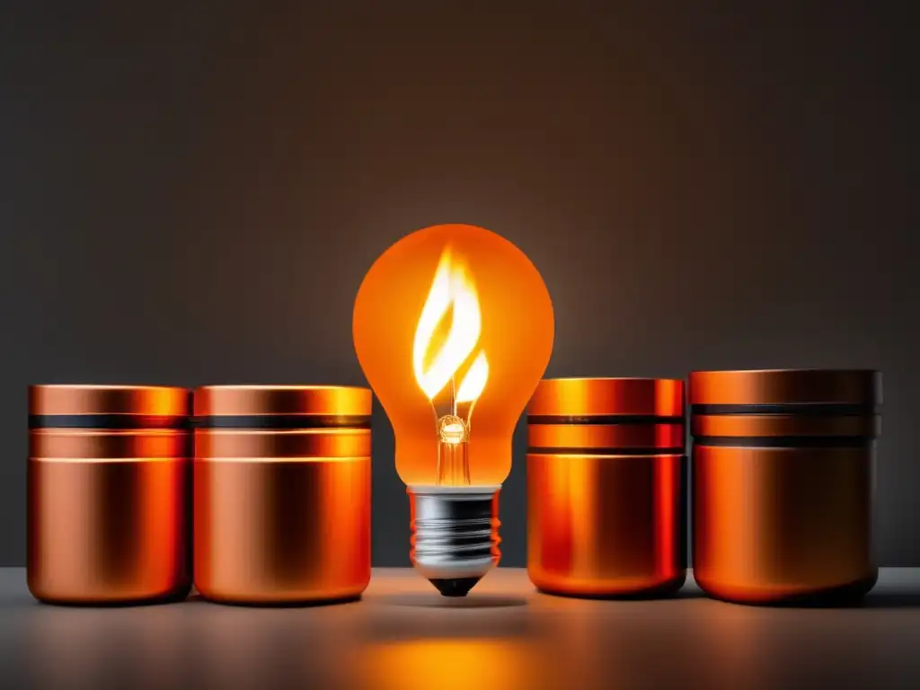 A cinematic image of an orange light bulb bursting into flames, illuminating a pile of sleek, collapsible containers