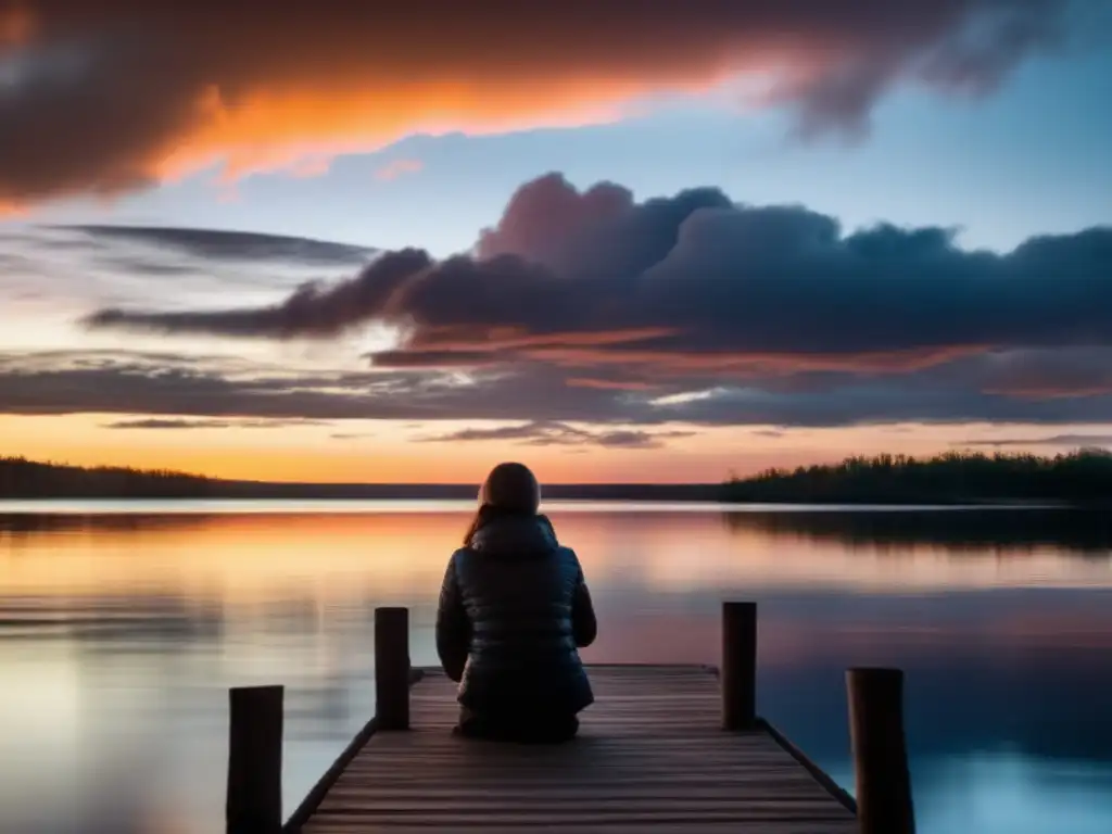 A person contemplates the sunset while dehumidifying water with portable device, creating a serene scene