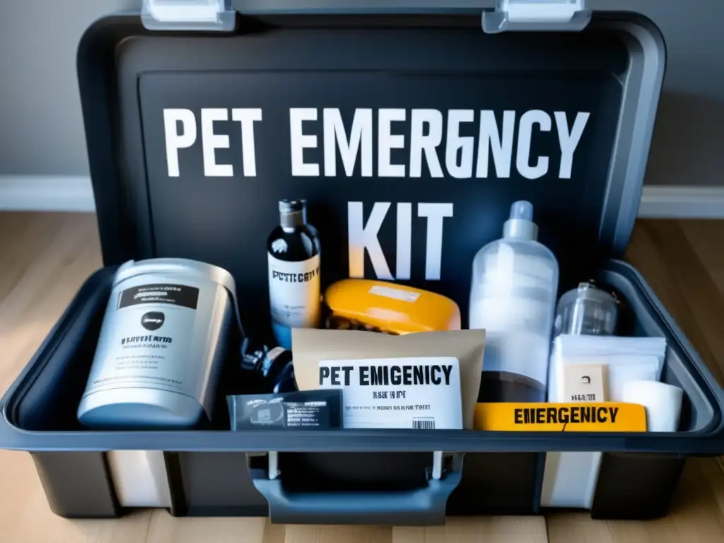 A sleek, futuristic pet emergency kit is packed with essentials, ready for action