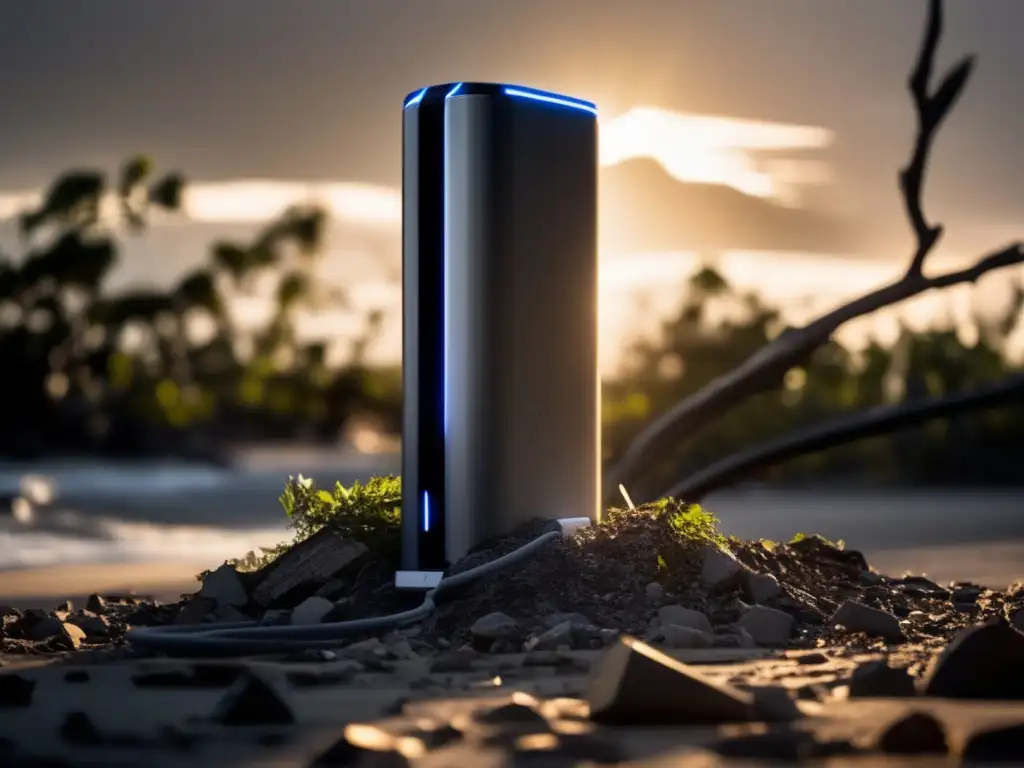 − A concrete pillar stands alone against a hurricane's destructive winds, its surface scarred by debris and broken branches