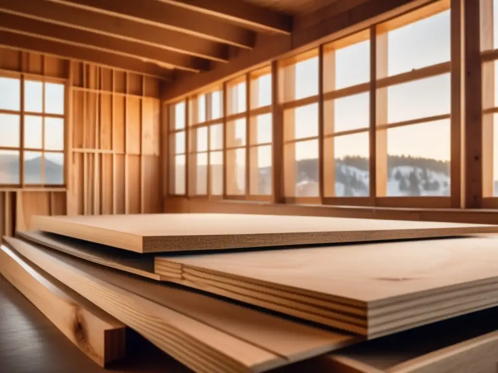 A visually stunning and cinematic image of stacked plywood sheets, ready to be clamped and screwed onto boarded up windows