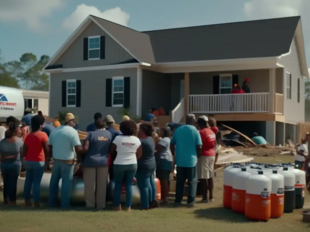 A heartwarming image of a community coming together after a devastating hurricane