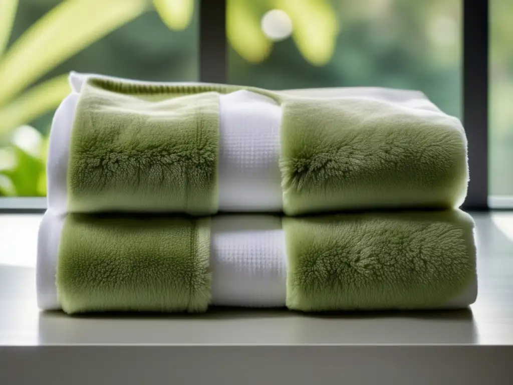 A stunning image of intricately folded quickdry towels stacked on top of each other, their textures and folds visible