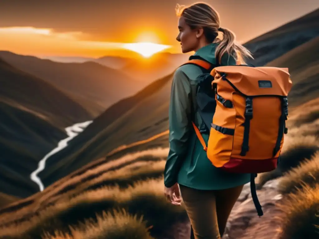 A woman scales rugged terrain in a cinematic image, her locking waterproof bag secure on her back, reflecting the key benefits of reliable gear