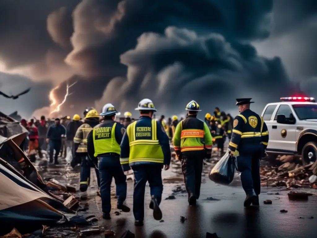 Amidst chaos, first responders carry a symbol of hope: a battery-powered alarm clock, urging people to awaken to the storm brewing in the background