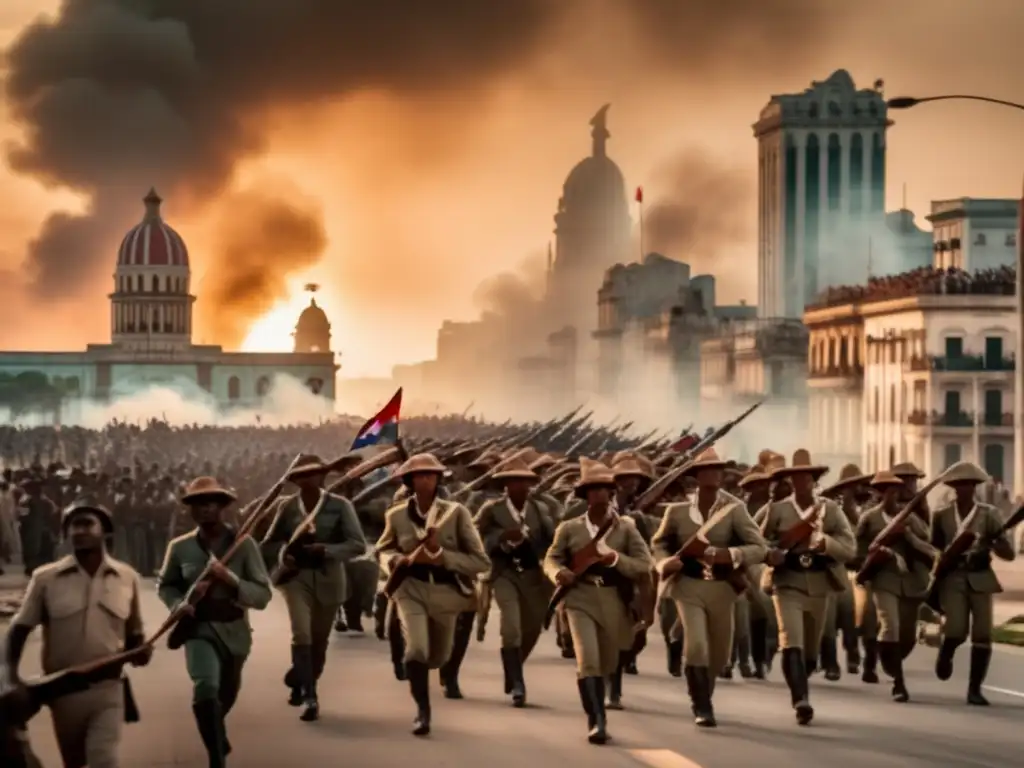 Revolutionary army on the march towards Havana, embodying the determination and skill of the Cuban people during tumultuous times