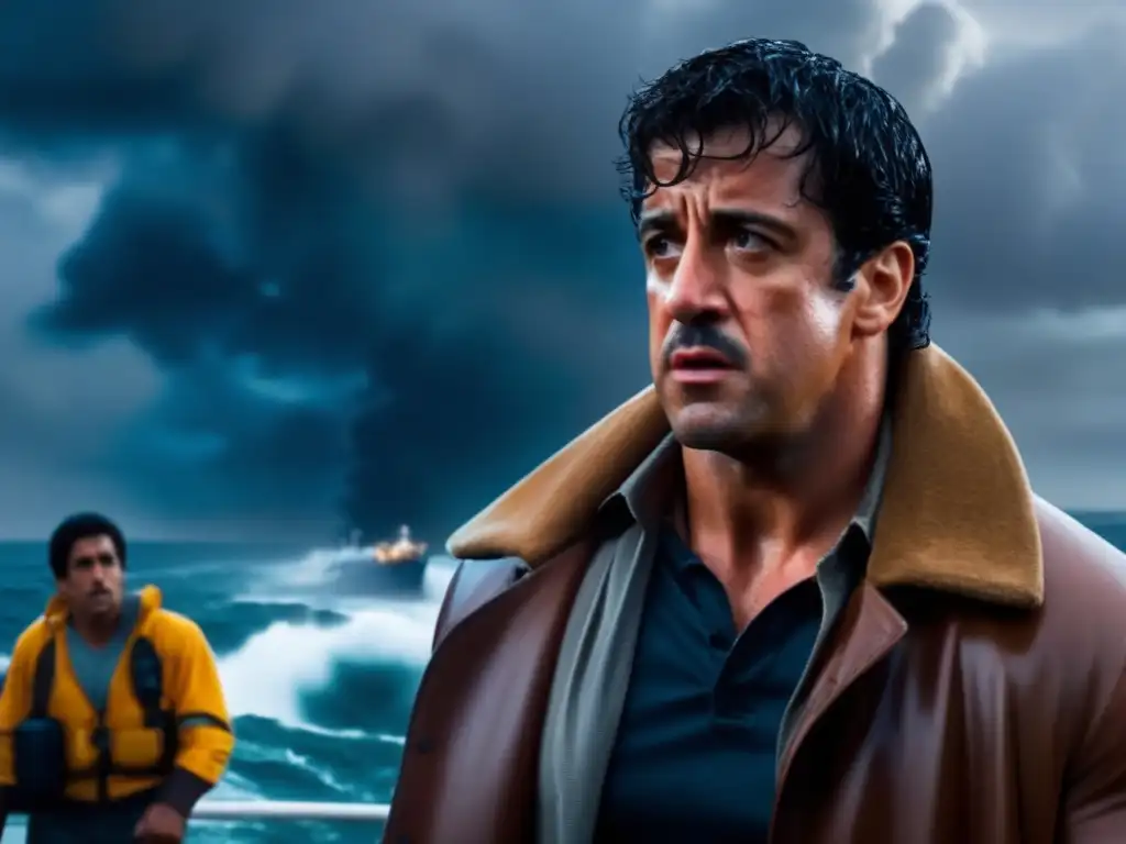 Dave, played by Rocky Balboa, bravely faces the wrath of nature on the cargo ship during a hurricane