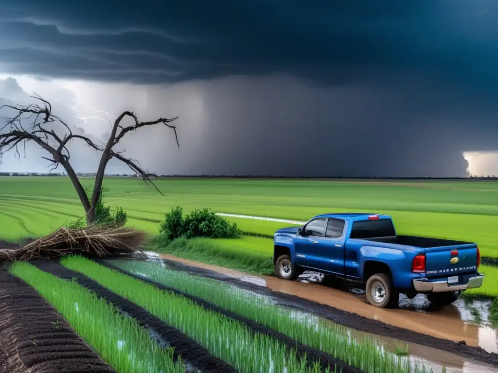 Devastating hurricane wreaks havoc on rural farmland, leaving barren crops and abandoned vehicles in its wake as a small town struggles to recover