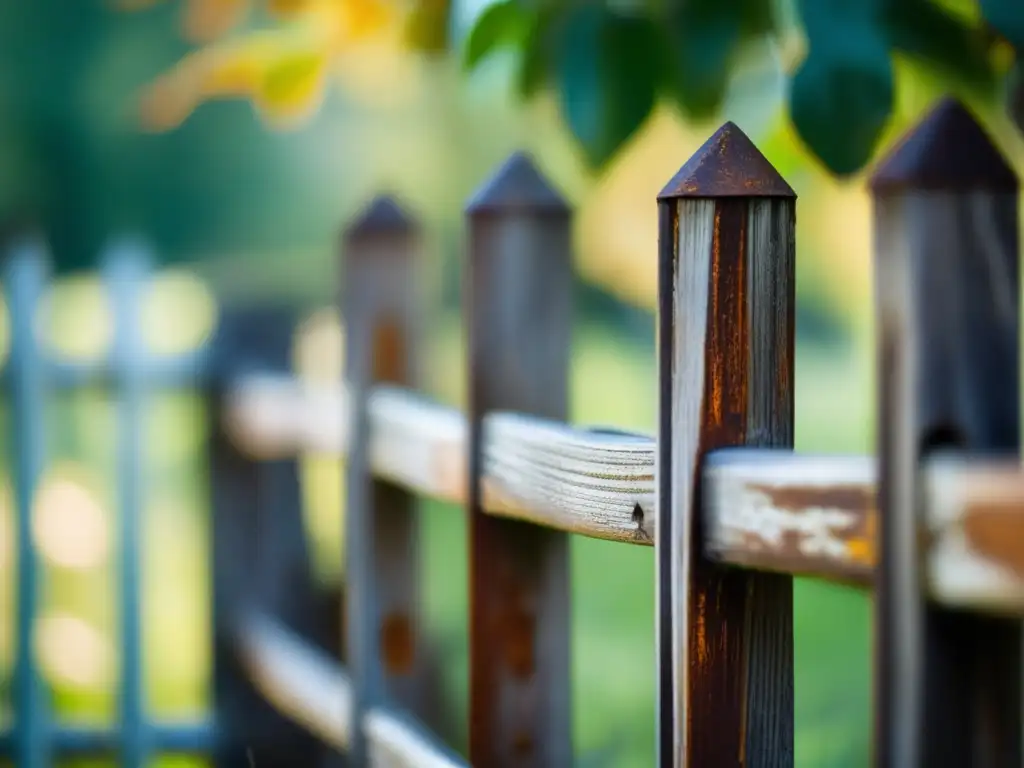   A weathered wooden fence, rusted and cracked, leans against a dilapidated gate