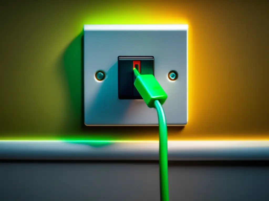 A vibrant image of an electrical cord plugged into a safety-adorned outlet, nestled in a colorful and well-maintained panel