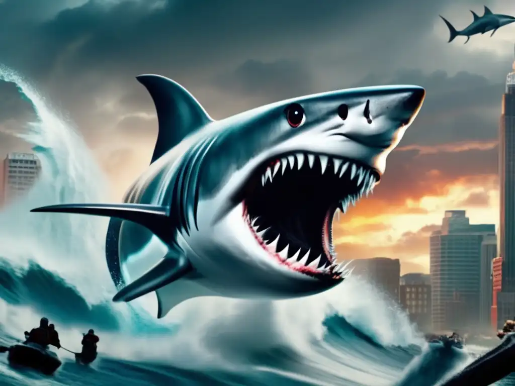 In 'The Last Sharknado: It's About Time,' a cinematic-style hurricane rages, threatening to engulf the city