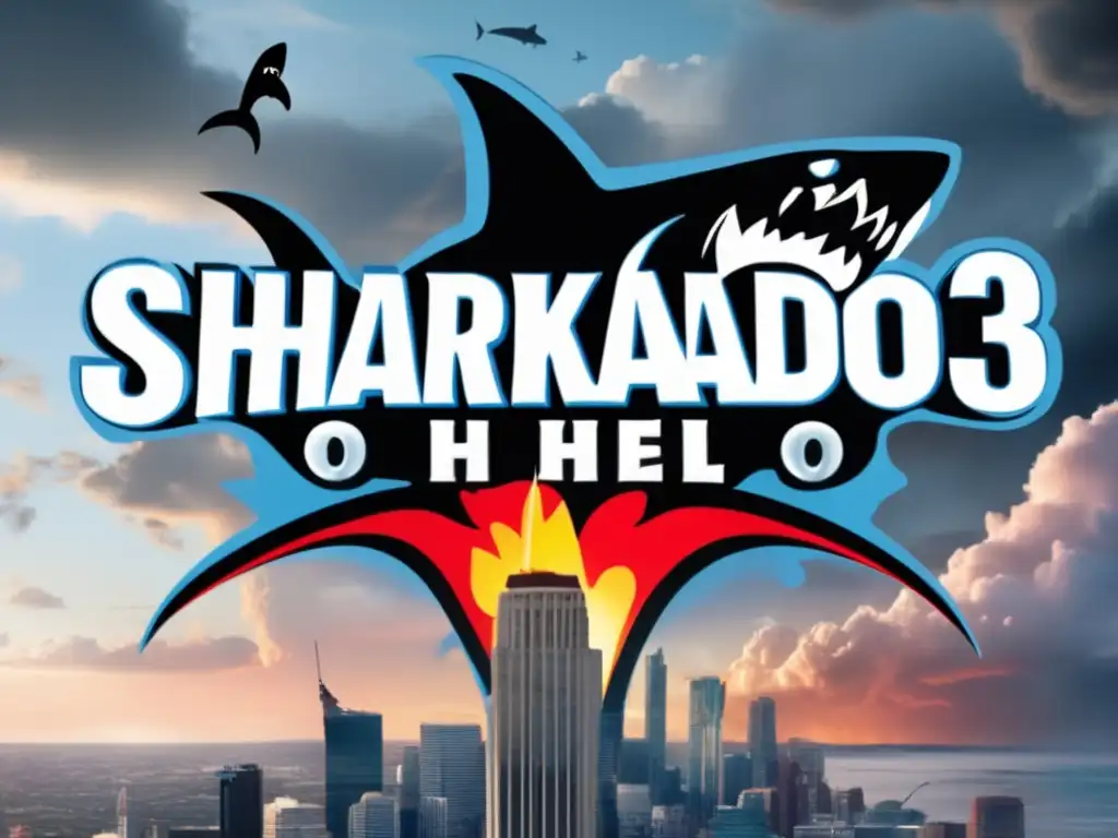 There's a bizarre combination of calmness and intensity in this image, with a cinematic tile displaying the title 'Sharknado 3: Oh Hell No!' (2015)