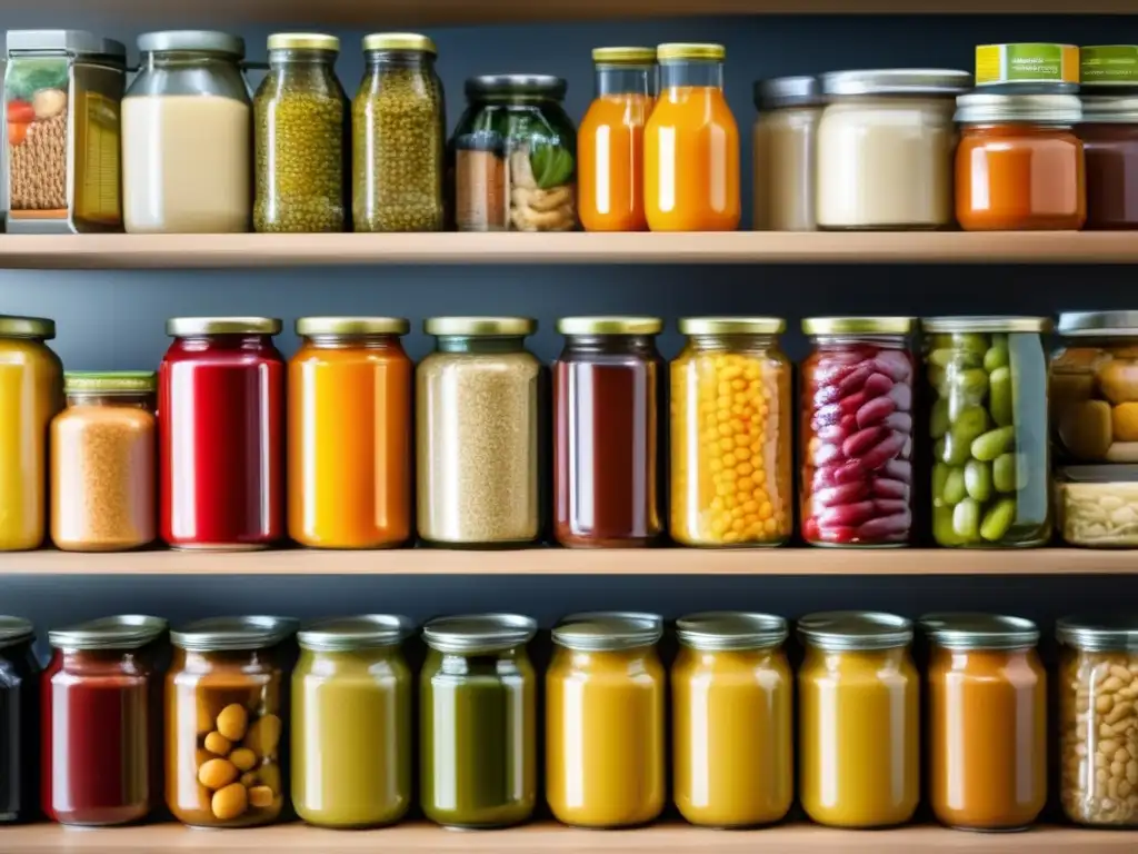 An artistic shot of a diverse selection of canned goods with prolonged shelf life, beautifully arranged on a wooden table against a neutral background