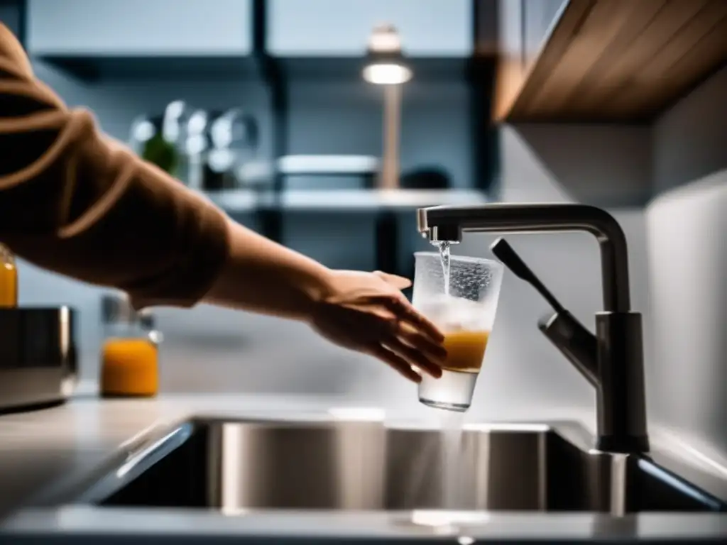 During a power outage, a person diligently fills a container of iced water from the sink to keep perishable food items safe in the refrigerator