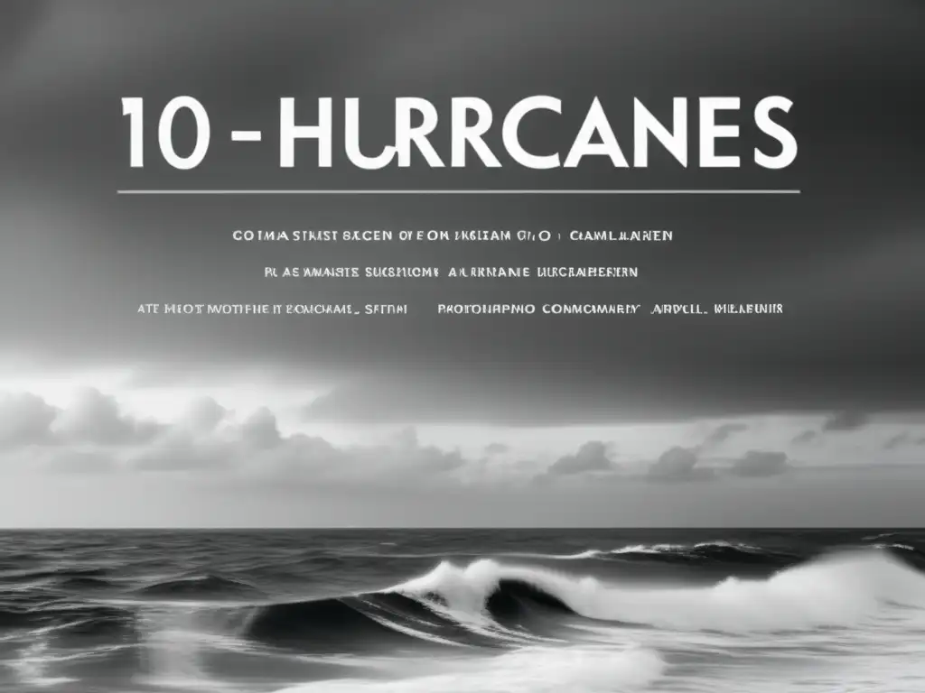 A cinematic photograph capturing the vastness of a calm ocean, overlaid with the names of the 10 smallest hurricanes on record in white text