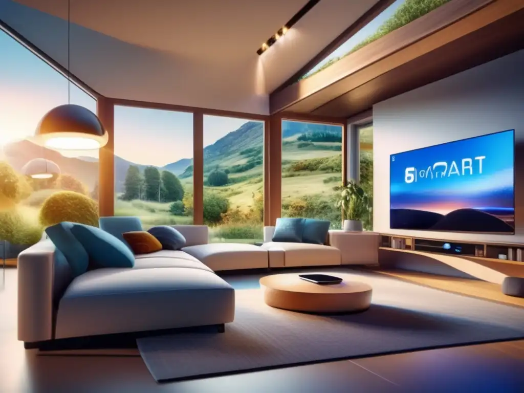 Discover the magic of smart homes and IoT devices through this stunning 8k image, capturing the essence of a modern, connected living room