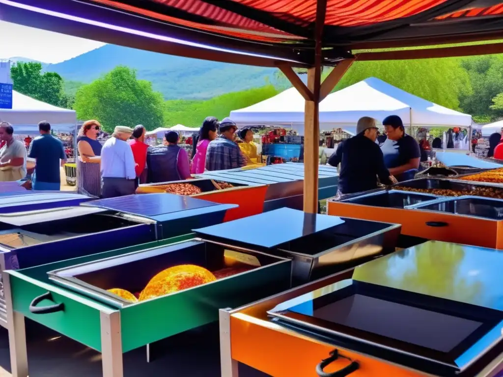 Solar oven options abound in this bustling marketplace - cast iron, stainless steel, and colorful aluminum models line the stalls