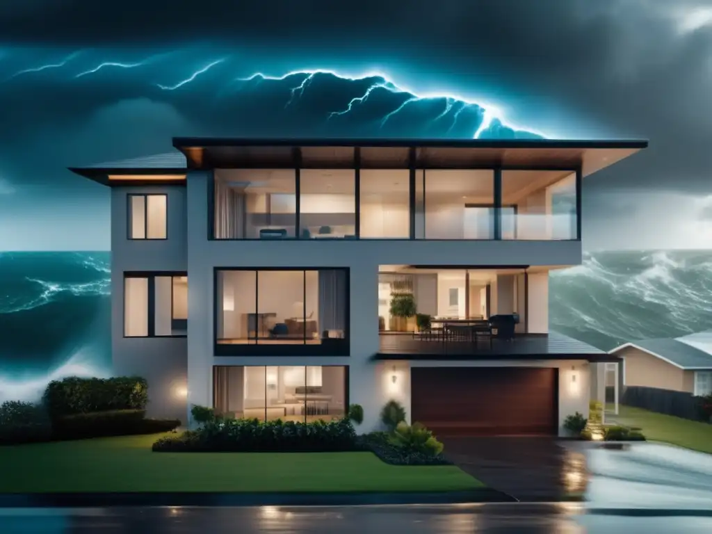 Amidst the chaos of a raging hurricane, a residential home stands tall, its windows boarded up but still protected by the strength of window film