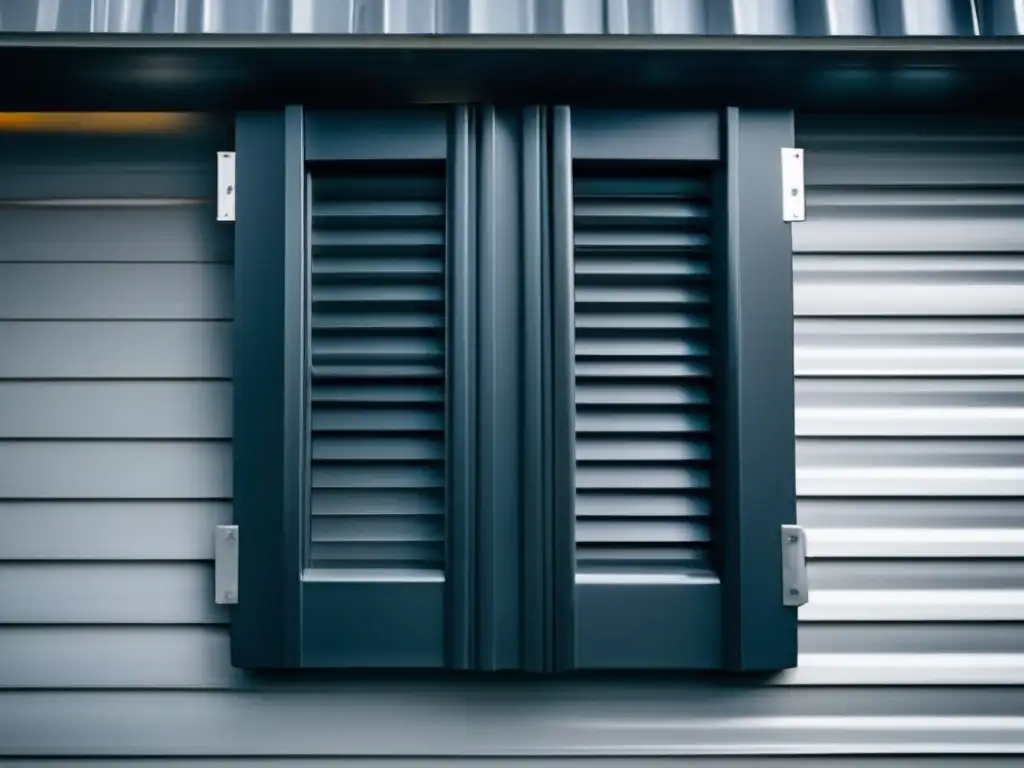 The storm shutter stands strong against the tempest, with sleek bars fully extended to shield the windows from flying debris