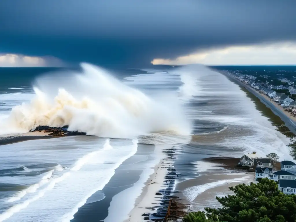 A goosebumps-inducing image of the Jersey Shore during a monstrous storm, showcasing head-on devastation caused by the fury of winds and rain