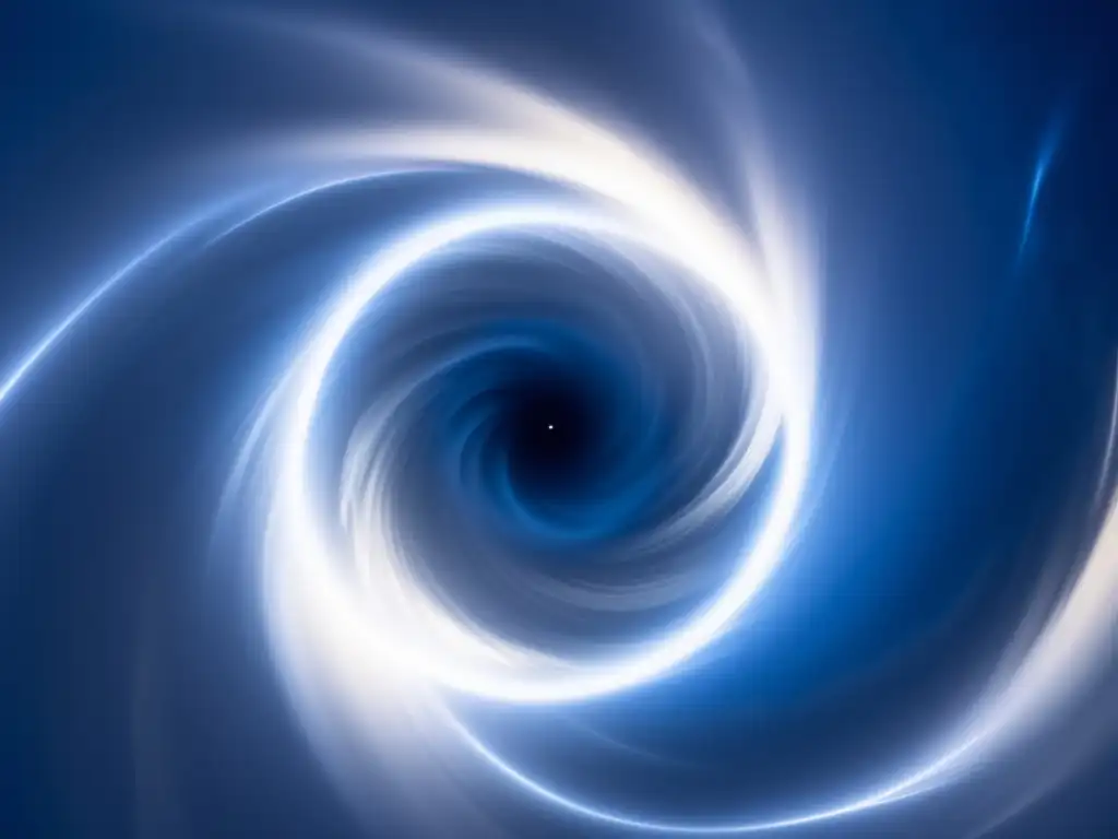 A stunning image of a swirling vortex, illuminated by flashes of lightning and white light, in a clear blue sky