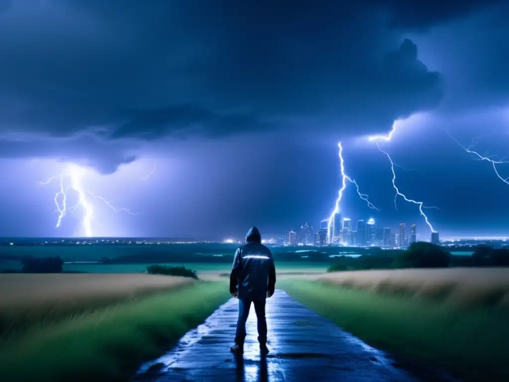 In the heart of a storm, abandoned cityscape or rural landscape, bolts flash through the darkness, serving as a stark reminder of the fury of nature