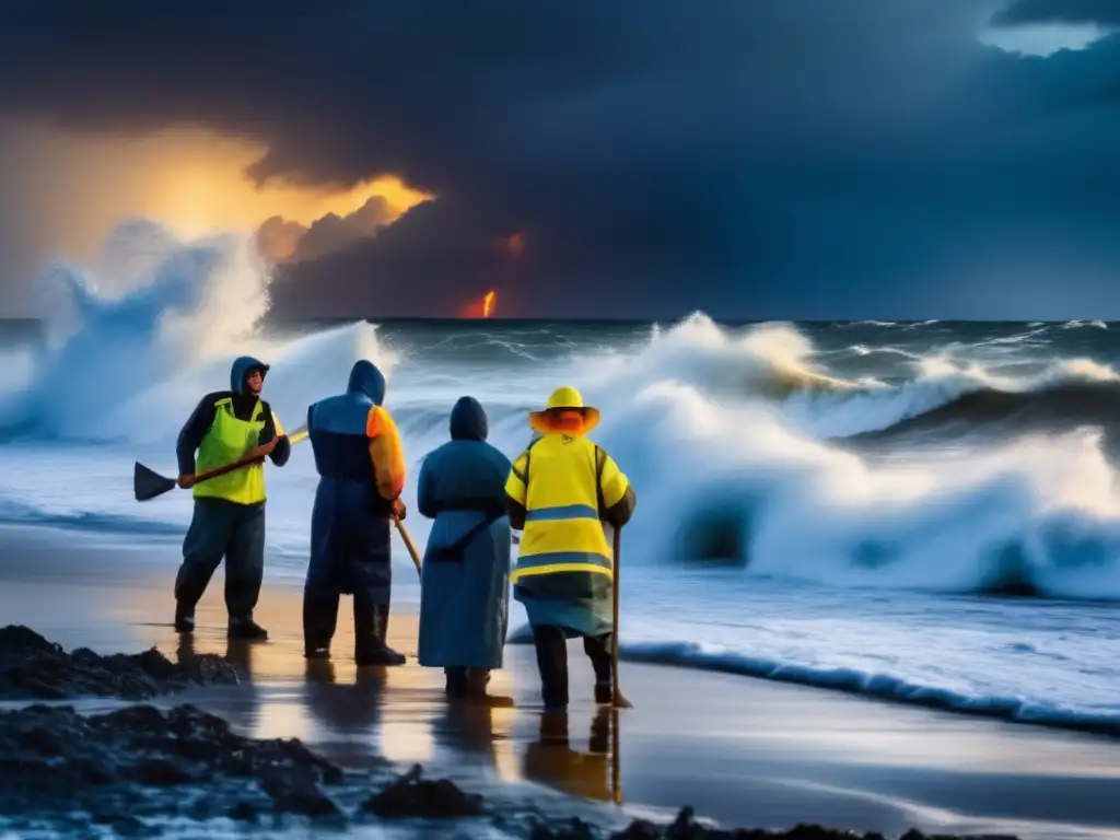 Amidst the chaos of a hurricane's wrath, a group stands tall, resilient in dark waves