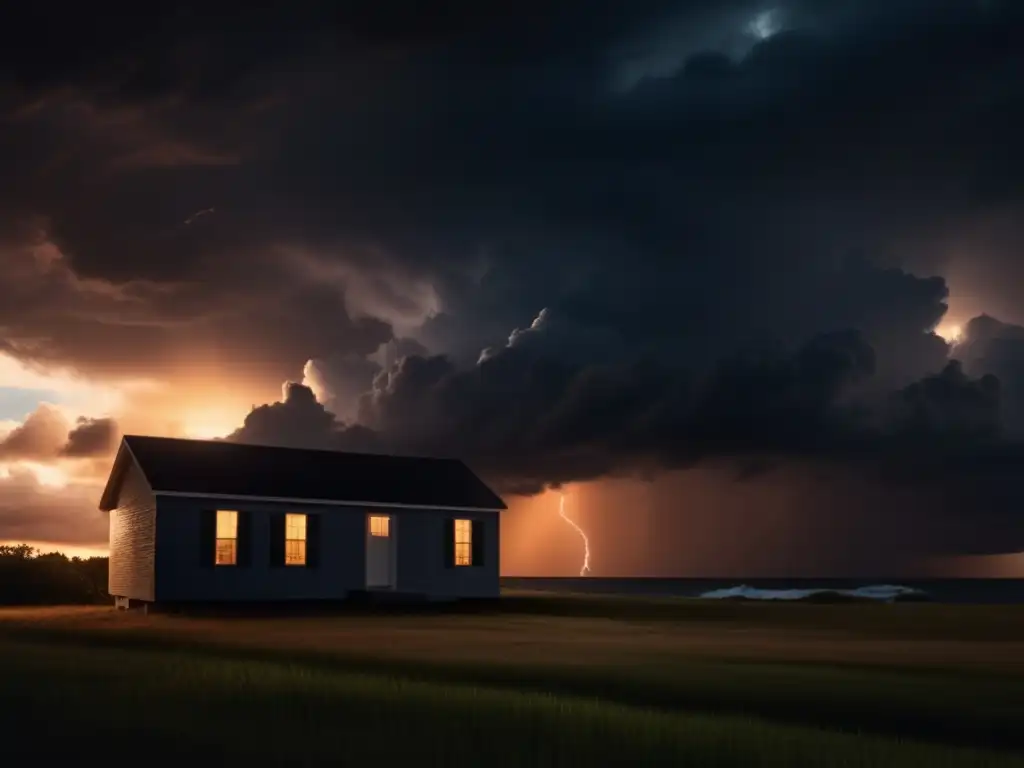 A cinematic image captures the essence of a stormy sky as the sun sets behind dark clouds